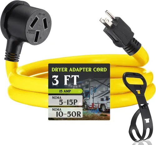 Miniatura 14 de Kanayu Cable adaptador de secadora NEMA 5-15P a 10-30R 15 amperios 1 pie NEMA 5-15P macho a 10-30R hembra adaptador de corriente 15 amperios 3