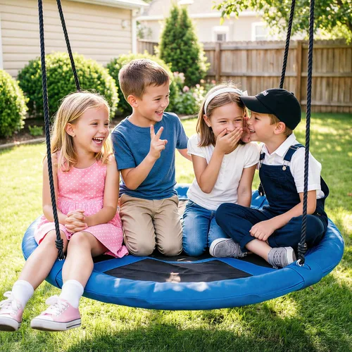 Miniatura 2 de SUPER DEAL Columpio de Platillo de Árbol Azul de 48 Pulgadas para Niños y Adultos, Capacidad de Peso de 700 Libras, Asiento de Columpio Volador