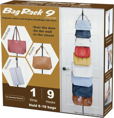 Miniatura 2 de Perfect Curve Organizador de Bolso y Monedero Sostiene hasta 9 Bolsos Organizador Sobre Puerta para Bolsos y Monederos Clips Ajustables 1