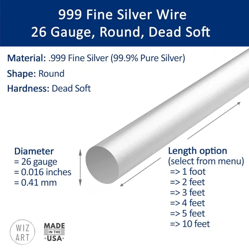 Miniatura 2 de Alambre de plata fina calibre 26, de 999, redondo, extremadamente suave, de 1,22 m - para arte en joyería de WIZART