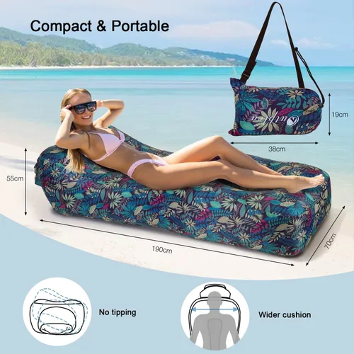 Miniatura 3 de Tumbona inflable para adultos, sofá inflable ultraligero portátil, tumbona de playa inflable para camping, senderismo, festival, patio trasero, Azul