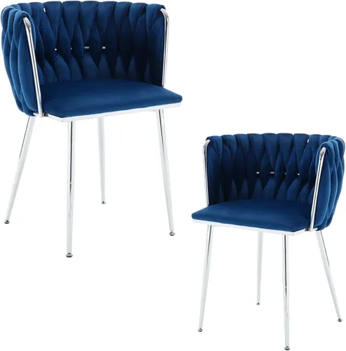 Miniatura 27 de Juego de 2 sillas de comedor de terciopelo, sillas tapizadas tejidas para sala de estar, sillas modernas de cocina y comedor, sillas decorativas