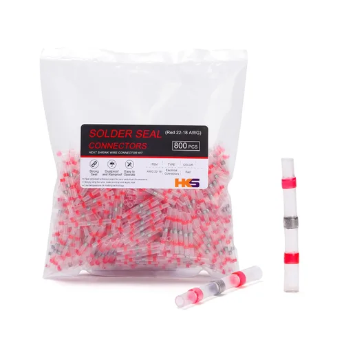 Miniatura 22 de HKS 200 PZS Conectores de Cable con Sellado de Soldadura – Terminales de Tope Termorretráctiles Rojos 22-18 AWG – Empalme de Cable Eléctrico ROJO