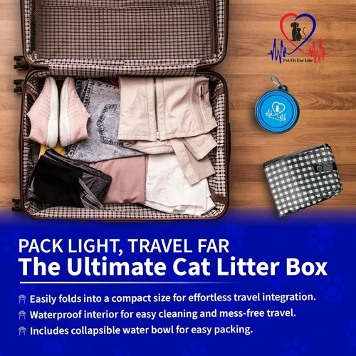 Miniatura 3 de Pet Fit For Life - Vibrante caja de arena plegable para gatos - Portátil, plegable, diseño compacto con cuenco de agua adicional - Ideal para coche