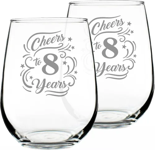 Miniatura 6 de Bevvee Cheers to 8 Years – Regalos de copa de vino sin tallo para mujeres y hombres – Decoración de fiesta de 8 aniversario – Vasos grandes de 17