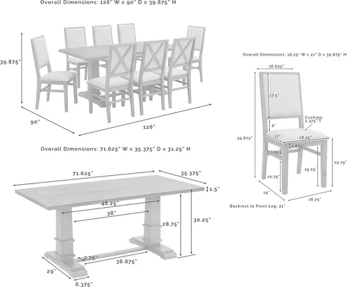 Miniatura 3 de Crosley Furniture Joanna - Juego de mesa de comedor moderna de 9 piezas para 8 personas con sillas tapizadas, roble oscuro/crema