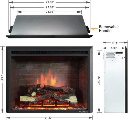 Miniatura 2 de PuraFlame - Inserto eléctrico de chimenea occidental con sonido crepitante de fuego, control remoto, 750/1500 W, negro, 29 59/64 pulgadas de ancho x