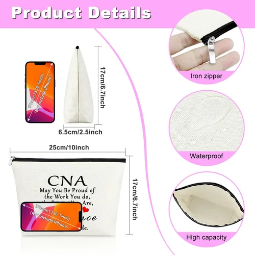 Miniatura 2 de Mxrymvu Regalos de la semana de CNA Bolsas de maquillaje Regalos de agradecimiento CNA, 2 piezas beige.