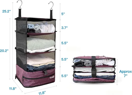 Miniatura 2 de Grand Fusion Stow-N-Go Organizador de equipaje de viaje Estantes de viaje colgantes portátiles, organizador de armario de mano, cubos de embalaje