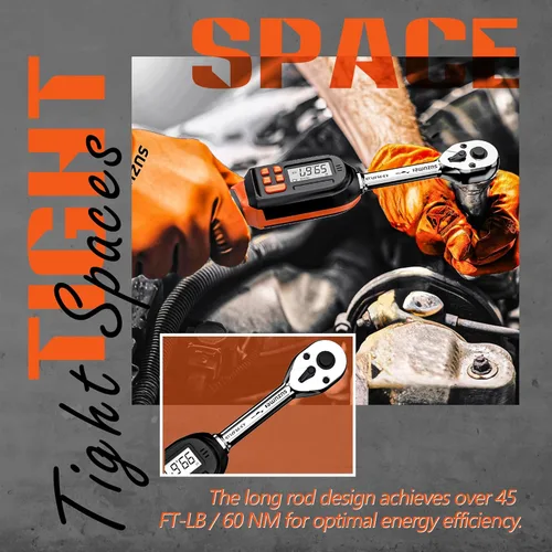 Miniatura 4 de Llave dinamométrica digital SUZUME de 3/8 de pulgada (4.9-99.6 pies-libra / 6.6-135 N·m) ±2% Llave dinamométrica digital de alta precisión