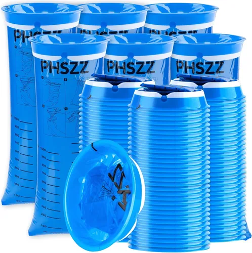 Miniatura 7 de Paquete de 40 bolsas de vómito desechables, resistentes a fugas, bolsa portátil azul para vómitos, 33.8 fl oz Emesis Vomit, vómito para vómito