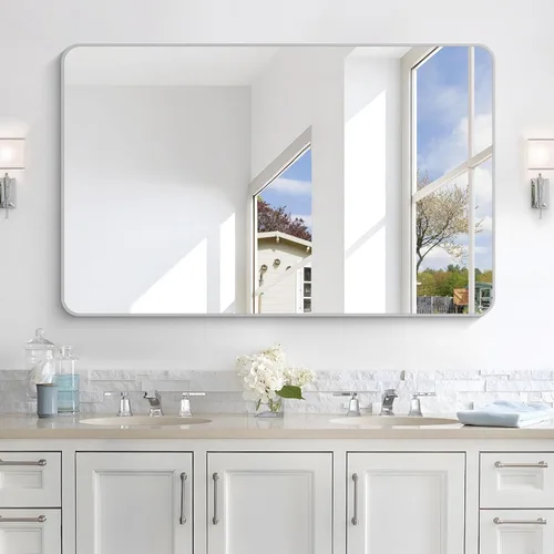 Miniatura 47 de Espejo de baño de 18 x 24 pulgadas con marco de metal negro rectangular, espejo de tocador rectangular de esquinas redondeadas, espejo de pared