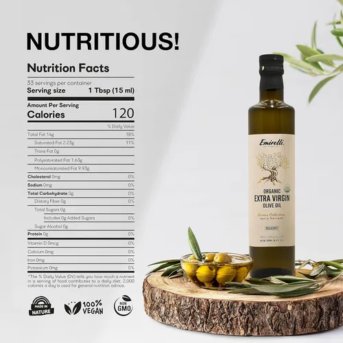 Miniatura 2 de Emirelli Aceite de oliva virgen extra orgánico, certificado por USDA, rico en polifenoles, primer prensado en frío, cosecha temprana, sabor suave