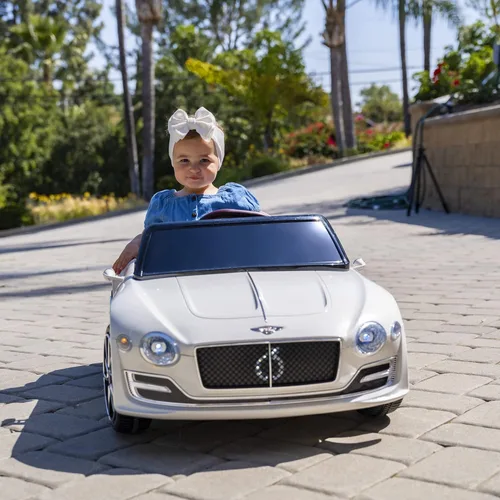 SEHOMY - Auto blanco eléctrico para niños de 12 V con control remoto para padres, autos con licencia Bentley para niños, auto de juguete para niños