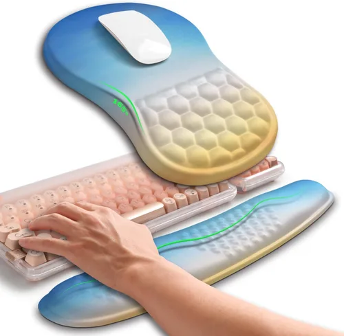 Miniatura 9 de Hokafenle Combinación 2 en 1, reposamuñecas para teclado ondulado y alfombrilla ergonómica para mouse con curvatura, soporte de muñeca para aliviar