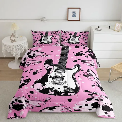 Miniatura 31 de Castle Fairy Juego de edredón de botas de vaquero, tamaño individual, juego de ropa de cama bohemio con guitarra musical para niños y niños