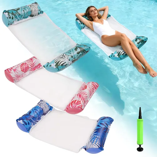 Miniatura 8 de 4 Pack Upgrated XL Water Pool Floats, 4-in-1 (Hammock, Saddle, Lounge Chair, Drifter) Multi-Purpose Water Pool Float, Non-Stick PVC Material.