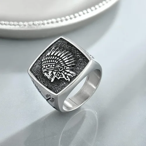 Miniatura 4 de Fahonie Indians Totem - Anillo punk de acero inoxidable 316L para hombre