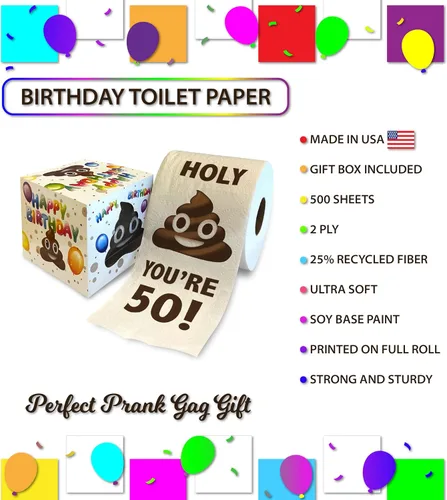 Miniatura 3 de Printed TP Regalo de papel higiénico con texto en inglés "You're 50 Birthday", divertido regalo de cumpleaños, broma de papel higiénico, novedad