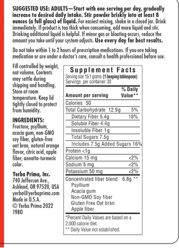 Miniatura 6 de Yerba Prima Daily Fiber Formula 16 oz (paquete de 2) – Suplemento de fibra dietética premium, sin OMG, sin gluten, fabricado en los Estados Unidos