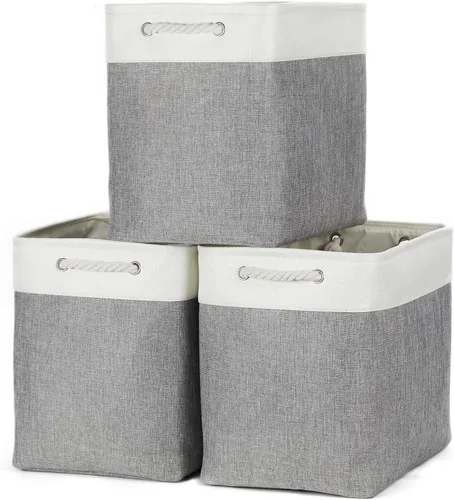 Miniatura 33 de Bidtakay Cestas de almacenamiento de tela con asas [paquete de 2] organizador de lona grande de 16 x 11.8 x 11.8 pulgadas, canastas altas plegables