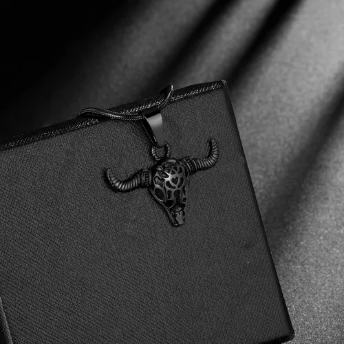 Miniatura 6 de Gengar - Collar de toro de vampiro Tauro para hombre, acero inoxidable 316L, chapado en oro de 18 quilates, chapado en oro y negro con pistola