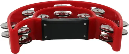 Miniatura 3 de Ogrmar Tambor de percusión de mano con pandereta de doble fila con mango ergonómico para regalo, KTV, fiesta, juguete para niños (rojo)
