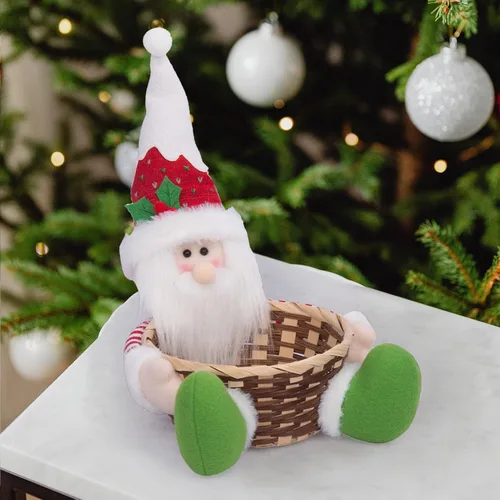 Miniatura 4 de Cesta de almacenamiento de dulces de Navidad, Papá Noel, muñeco de nieve, cesta tejida para dulces de Navidad, plato de dulces para decoración