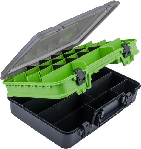 THKFISH Caja organizadora de aparejos de pesca, cajas de pesca de doble capa, caja para exteriores, con divisores ajustables, 14.96 x 10.23 x 4.5