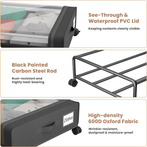 Miniatura 4 de Contenedores de almacenamiento debajo de la cama con tapa transparente, almacenamiento grande debajo de la cama con ruedas, contenedores de 6.22