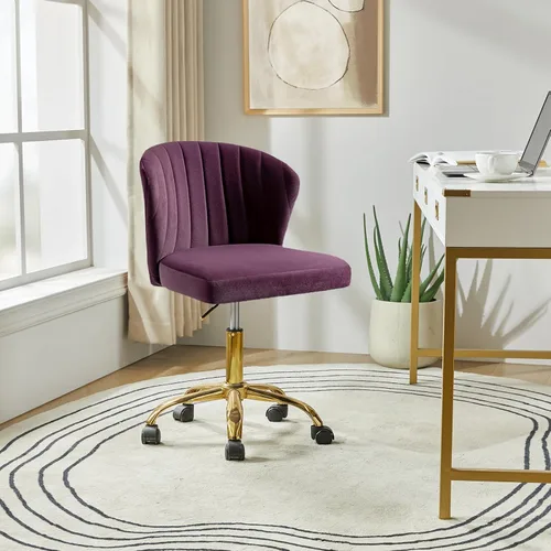 Miniatura 10 de HULALA HOME Silla de escritorio de oficina en casa con ruedas doradas, pequeña y linda silla de tocador con respaldo para dormitorio, asiento