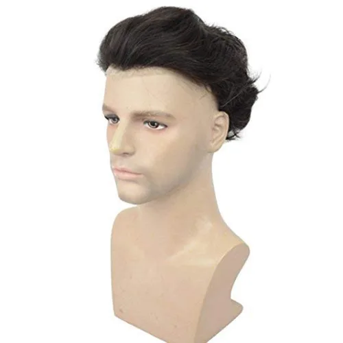 Miniatura 3 de Toupee para hombres, cabello humano para hombre, piezas de cabello de 0.002 in, piel suave y fina, un solo nudo, natural, ondulado, sistema