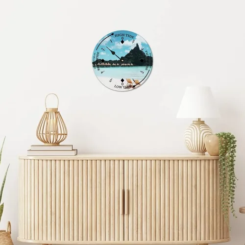 Miniatura 5 de Reloj de marea de madera con concha de caracola, hora del océano, marea alta costera, reloj de marea baja, movimiento de marea náutica de madera