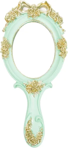 Nerien Espejo de Mano de Tocador Espejo de Maquillaje de Viaje Princesa Espejo Cosmético de Metal Portátil Ovalado con Rosas en Relieve Espejos