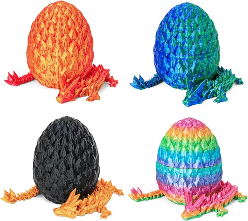 Miniatura 9 de Juguete de huevo de dragón impreso en 3D para cesta de Pascua (paquete de 6) – Misterio sorpresa en el interior, dragón de cristal articulado