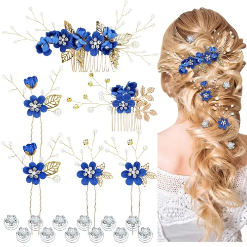 Miniatura 8 de Cinaci - 18 piezas de peines laterales para el pelo con diamantes de imitación y perlas en color burdeos para novias, para fiestas de boda, clips