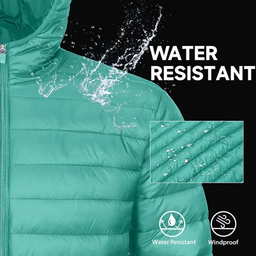 Miniatura 4 de MAGCOMSEN Chaqueta acolchada ligera con capucha para hombre, con cremallera completa, resistente al agua, acolchada, con forro