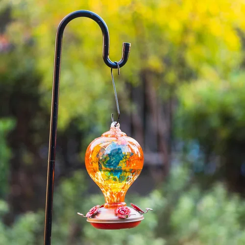 Miniatura 5 de Comederos para colibríes para exteriores colgantes, comedero para colibríes de vidrio soplado a mano de 32 oz para exteriores, 4 perchas con foso