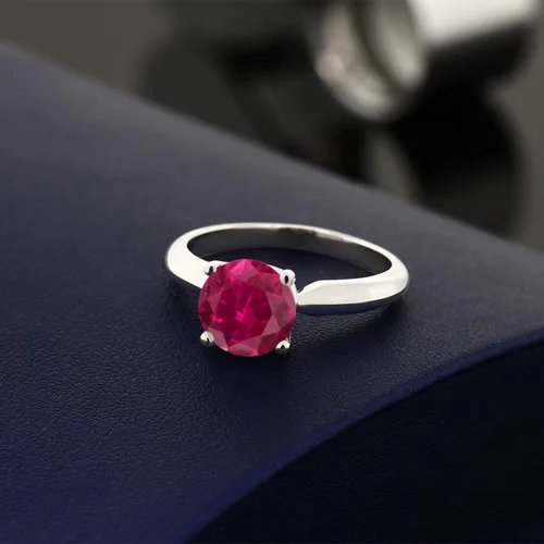 Miniatura 4 de Gem Stone King Anillo de compromiso solitario redondo de plata de ley 925 de 0.276 in con piedra natal Anillo de compromiso de boda aniversario