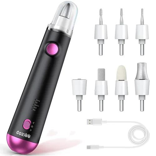 Taladro de uñas eléctrico, lima de uñas eléctrica inalámbrica 8 en 1 con luz LED, kit de manicura y pedicura recargable de 5 velocidades,