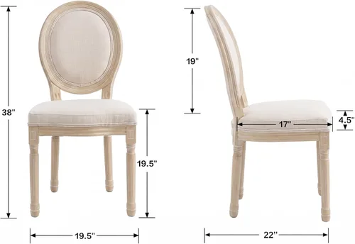 Miniatura 2 de chairus Juego de 2 Sillas de Comedor Estilo Granja Sillas de Comedor de Casa de Campo Francés Sillas Tapizadas de Tela Vintage con Respaldo Redondo