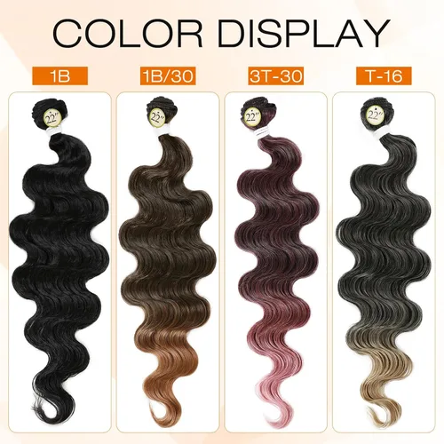 Miniatura 6 de HANNE Paquetes de cabello castaño mezclado con extensiones de cabello ondulado con cierre Sintético 18 "20" 22" con cierre de encaje, resistente