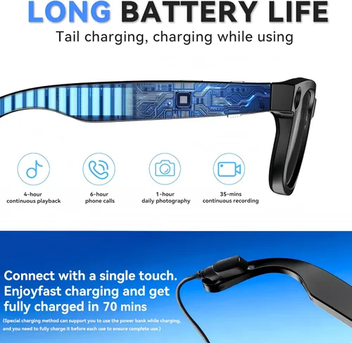 Miniatura 9 de Lentes inteligentes AI con cámara, lentes de cámara HD de 8 MP para hombres, mujeres, gafas de grabación AI con asistente de voz, audio de oído