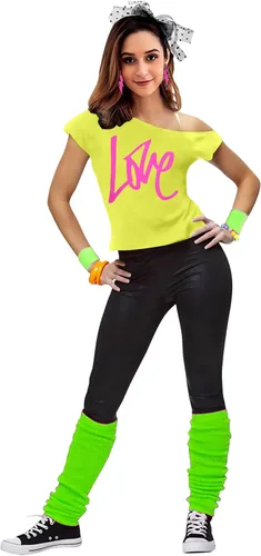 Miniatura 5 de Traje de los años 90 y 80 para mujer, camiseta de discoteca de fiesta temática de los años 80, tops con hombros descubiertos, parte superior vintage