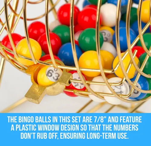Miniatura 6 de Regal Bingo - Juego de bingo profesional con jaula de rueda de 11 pulgadas, 75 bolas de bingo, tablero maestro, 18 tarjetas de bingo y 25 tarjetas