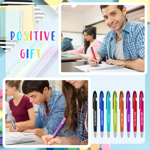 Miniatura 5 de Lincia 100 bolígrafos con temática positiva a granel con citas inspiradoras, bolígrafos retráctiles de afirmación de punto medio con tinta negra