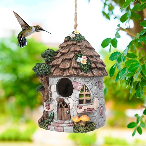 Miniatura 2 de Yinns Casa de pájaros de resina para exteriores, casas de pájaros para exteriores para anidar pájaros silvestres, casas decorativas de piedra