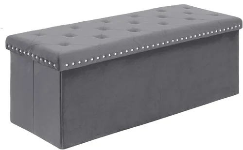 Miniatura 12 de PINPLUS Banco Otomán de Almacenamiento Plegable, Taburete Reposapiés Plegable de Terciopelo Acolchado con Remache, Banco para Pie de Cama, Baúl