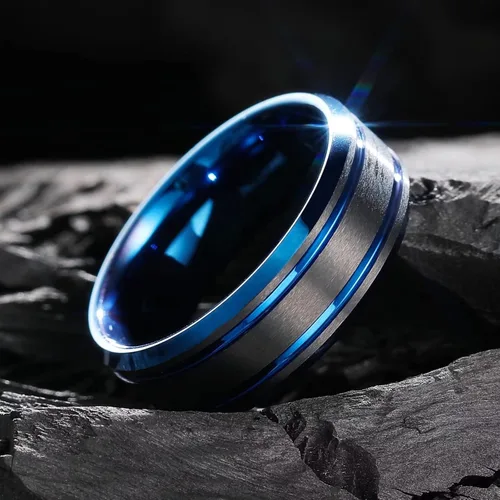 Miniatura 34 de King Will Anillo de boda de carburo de tungsteno para hombre con diseño de ranura, 6/7/0.315 in de ancho, acabado cepillado/pulido para hombre