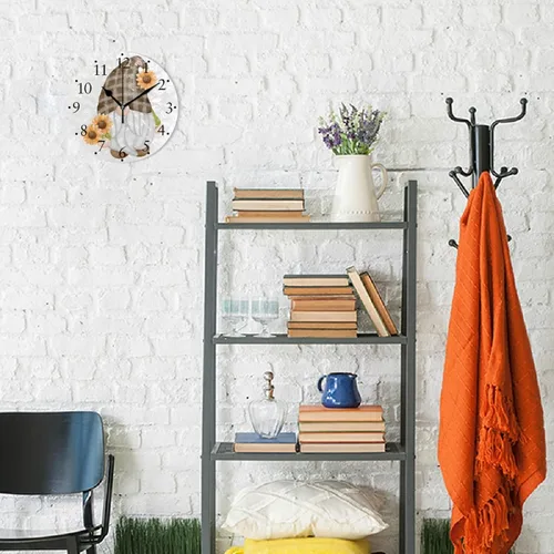 Miniatura 9 de Reloj de pared de gnomo de girasol, silencioso, sin tictac, arte moderno, redondo, reloj de pared colgante con pilas, para cocina, sala de estar